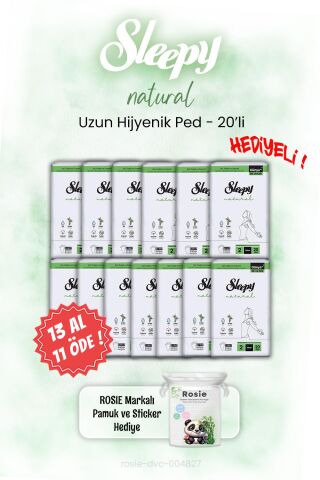 Sleepy 13 AL 11 ÖDE Natural Hijyenik Ped Uzun 20'li ve ROSIE