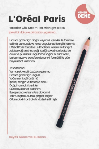 3 Adet Loreal Paris Paradise Göz Kalemi 101 Midnight Black ve ROSIE