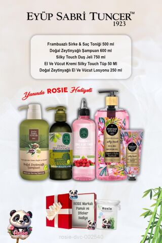 Zeytinyağlı Şampuan ve Losyon, Silky Touch duş jeli ve kremi, Frambuazlı Tonik ve Rosie