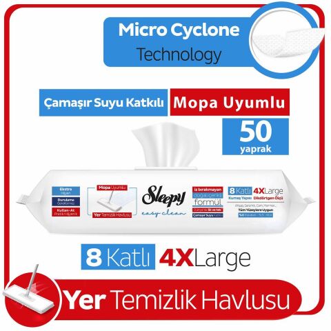 Sleepy Çamaşır Suyu Katkılı 8 Katlı 4X Large Mopa Uyumlu Temizlik Havlusu 50 li