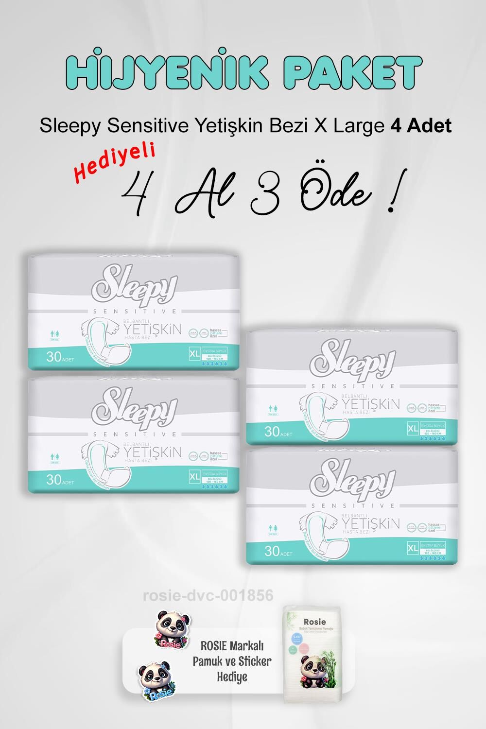 Sleepy Sensitive Yetişkin Bezi X Large 4 Al 3 Öde ve Rosie Pamuk