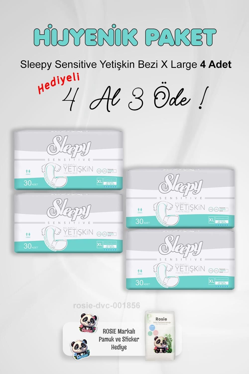 Sleepy Sensitive Yetişkin Bezi X Large 4 Al 3 Öde ve Rosie Pamuk