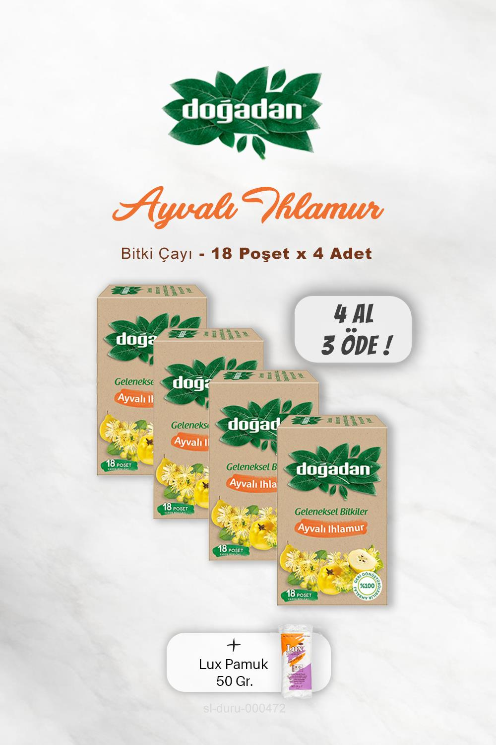 4 AL 3 ÖDE Doğadan Ayvalı Ihlamur Çay 18'li, Pamuk