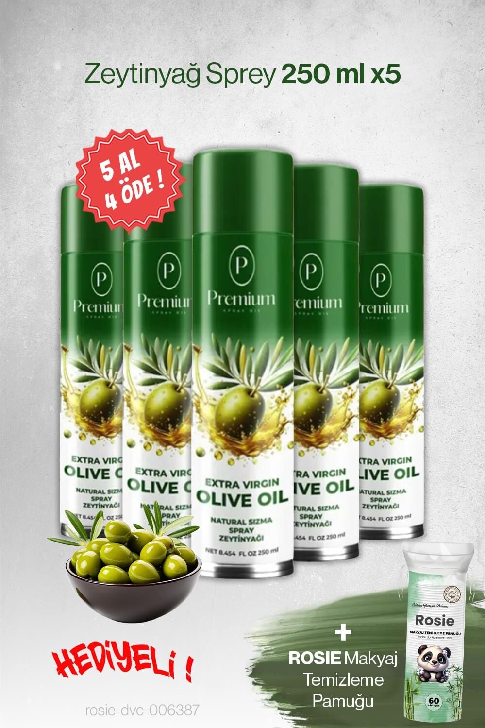 Premium 250 ML, 5 AL 4 ÖDE Zeytinyağ Sprey, Hediyeli
