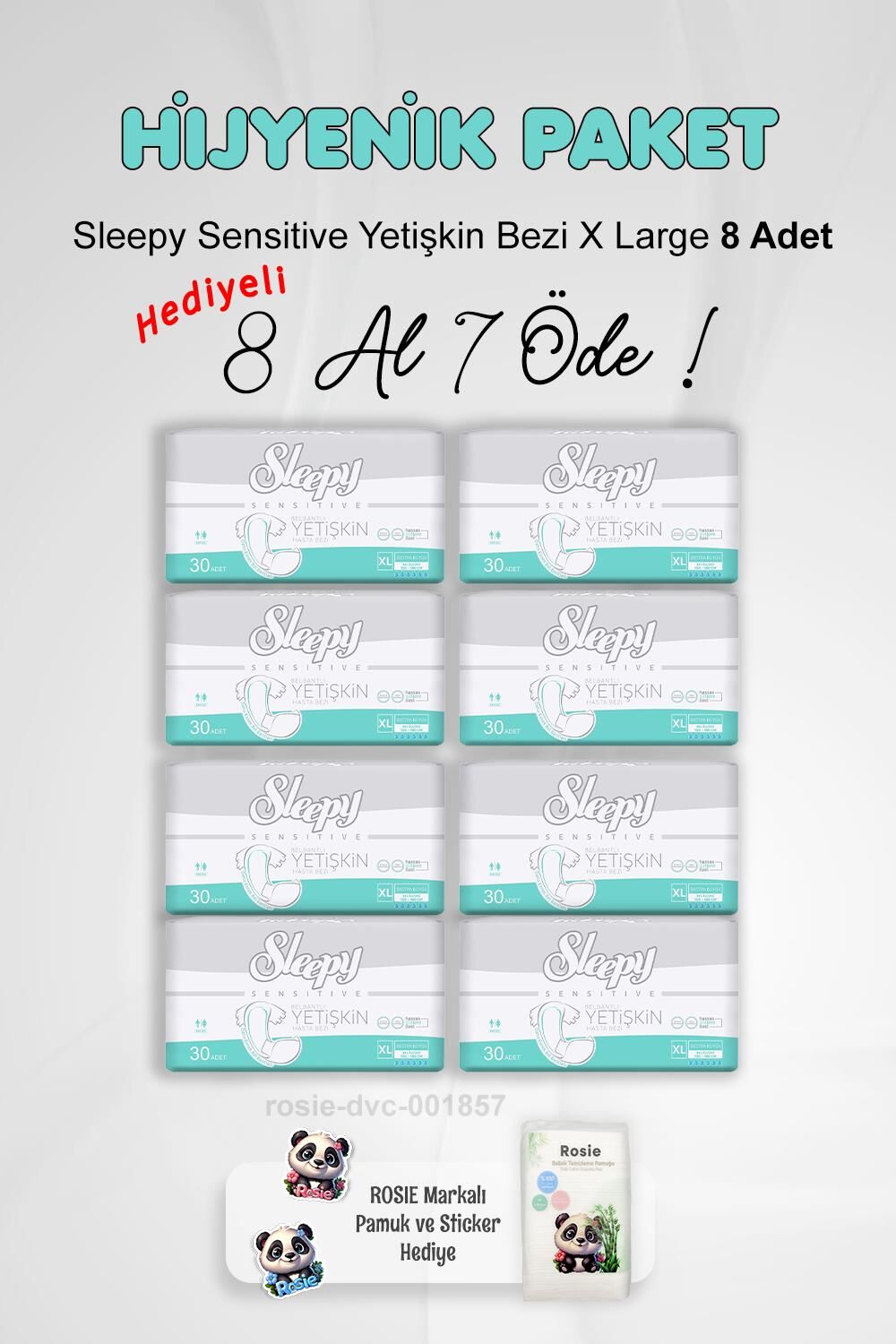 Sleepy Sensitive Yetişkin Bezi X Large 8 Al 7 Öde ve Rosie Pamuk