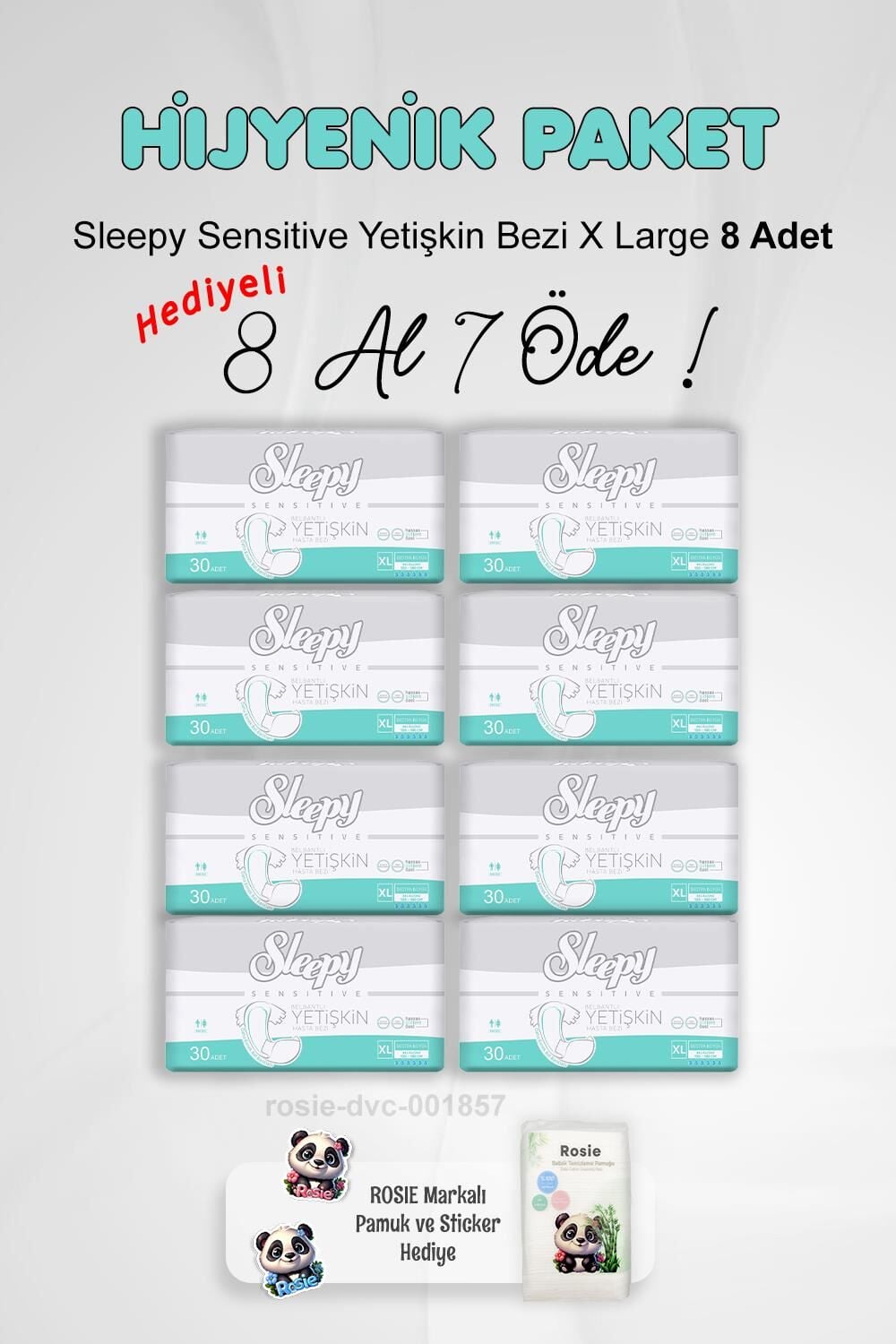 Sleepy Sensitive Yetişkin Bezi X Large 8 Al 7 Öde ve Rosie Pamuk