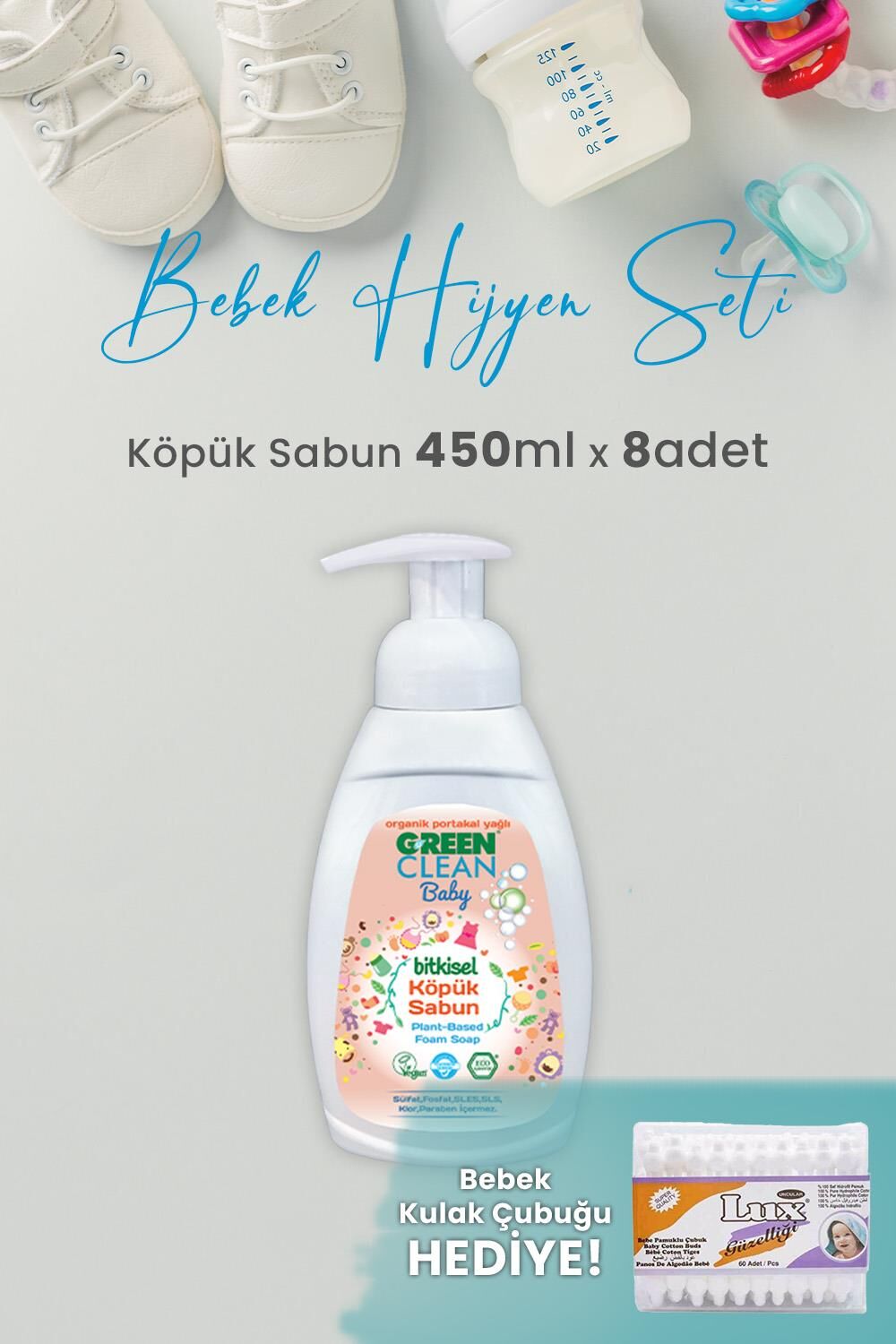 Green Clean Baby Köpük Sabun Portakal Yağlı 450 ml x 8 Adet ve Hediyeli
