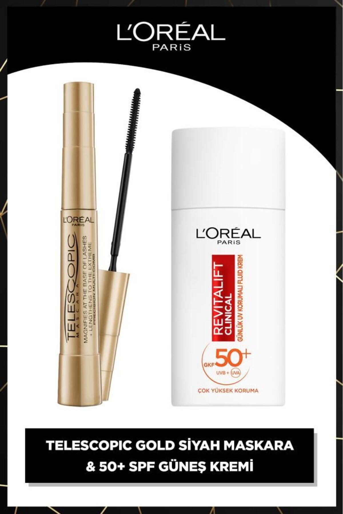 L'Oreal Paris Telescopic Maskara & Revitalift Clinical SPF 50+ Günlük Yüksek UV Korumalı Yüz Güneş Kremi