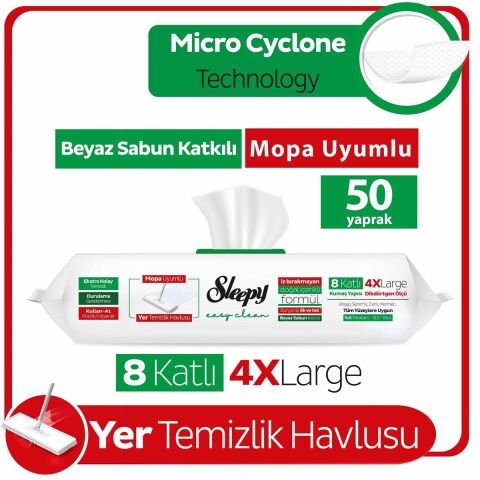 Sleepy Beyaz Sabun Katkılı 50'li 4 X Large Mopa Uyumlu Temizlik Havlusu