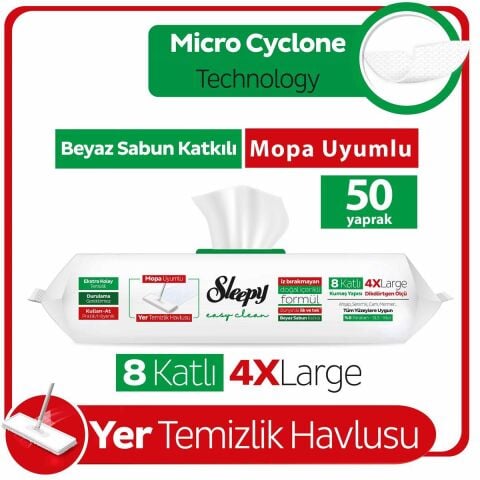 Sleepy Beyaz Sabun Katkılı 50'li 4 X Large Mopa Uyumlu Temizlik Havlusu