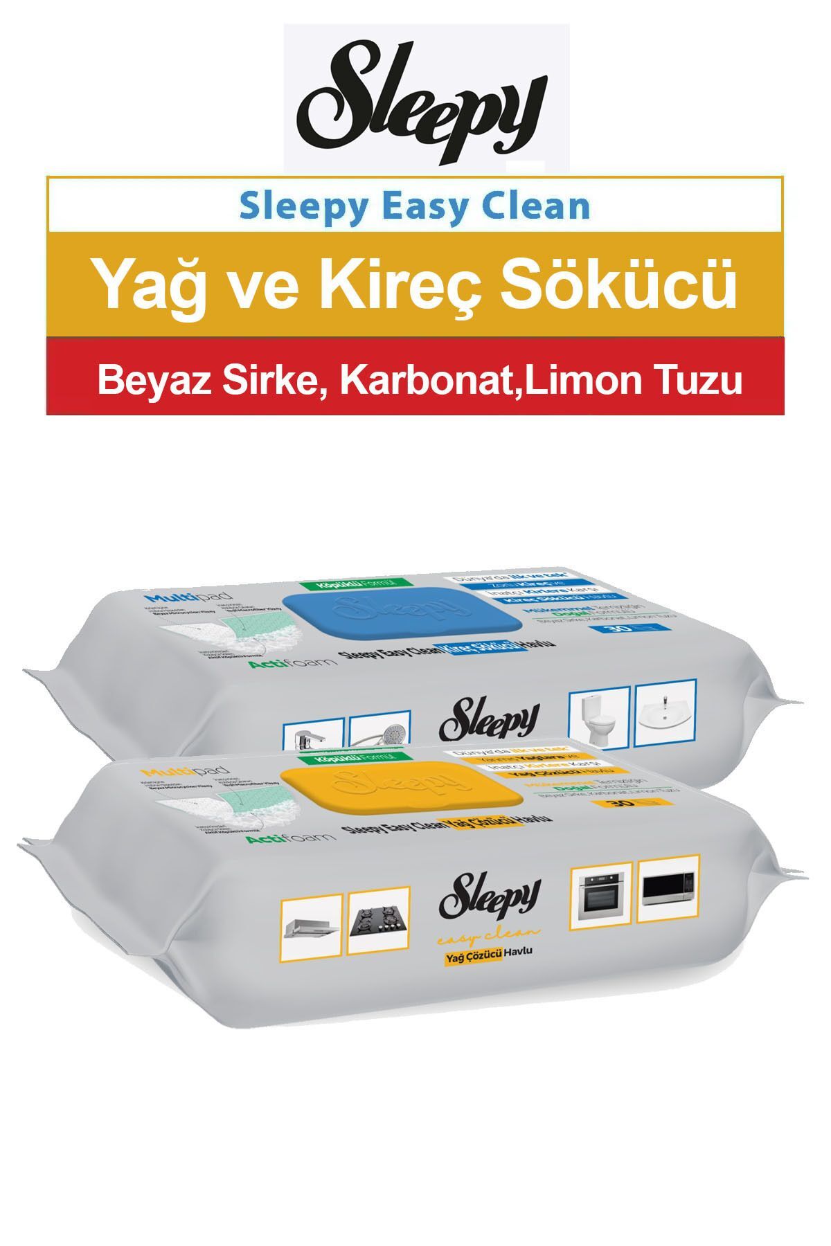Sleepy Easy Clean Kireç Sökücü ve Yağ Çözücü Havlu 30'lu 2 Paket