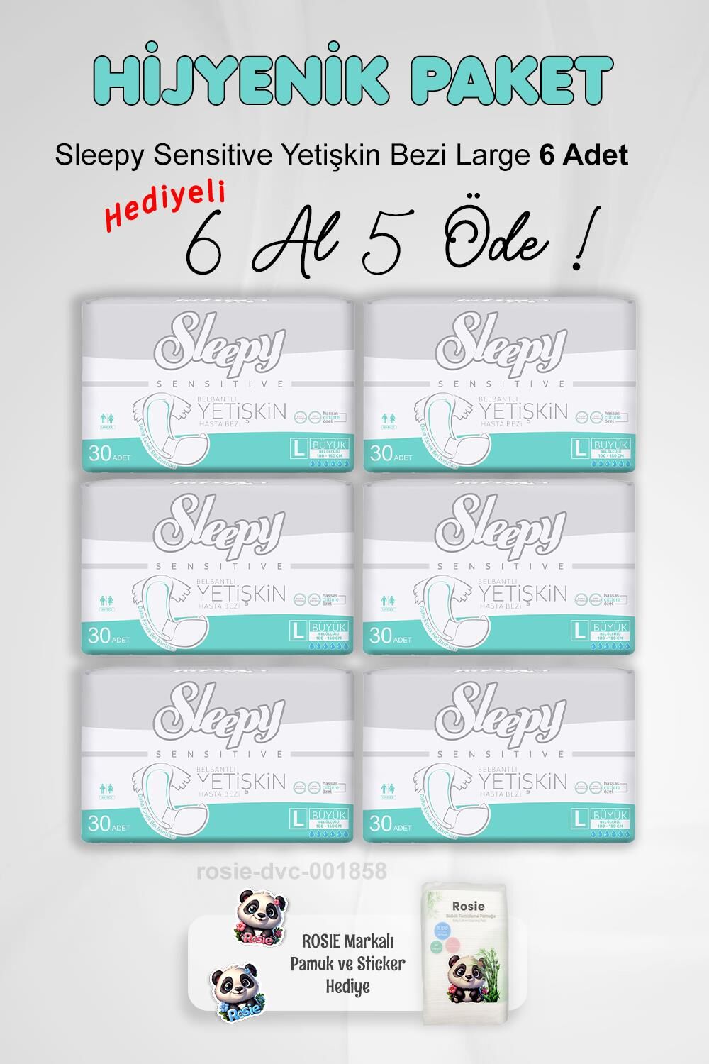 Sleepy Sensitive Yetişkin Bezi Large 6 Al 5 Öde ve Rosie Pamuk