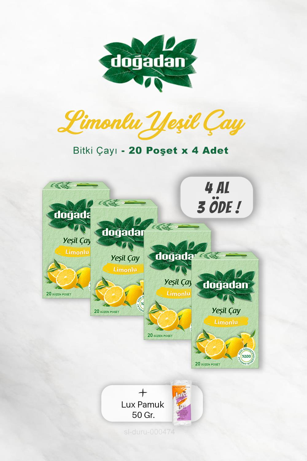4 AL 3 ÖDE Doğadan Yeşil Çay Limonlu 20'li, Pamuk