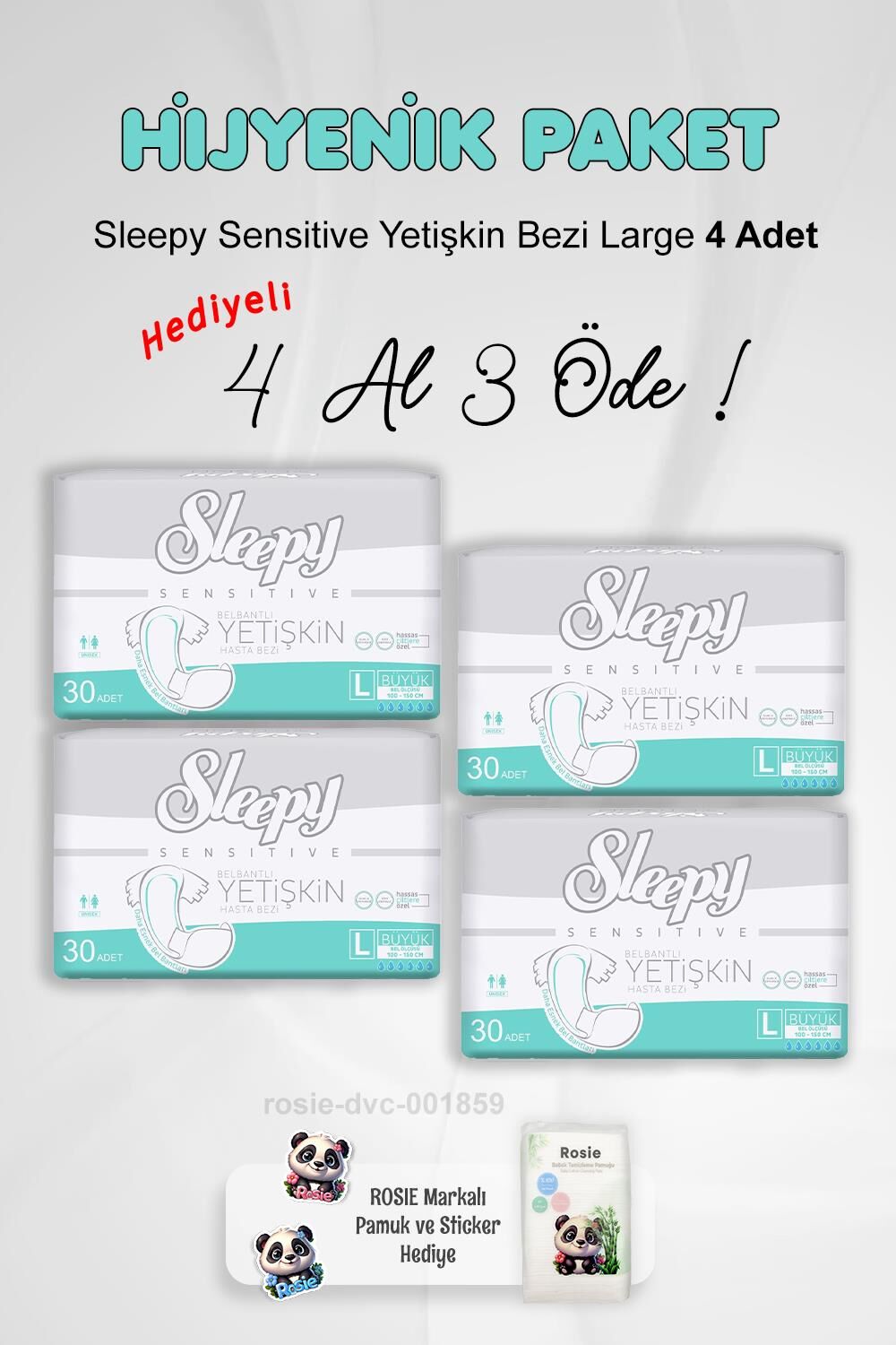 Sleepy Sensitive Yetişkin Bezi Large 4 Al 3 Öde ve Rosie Pamuk