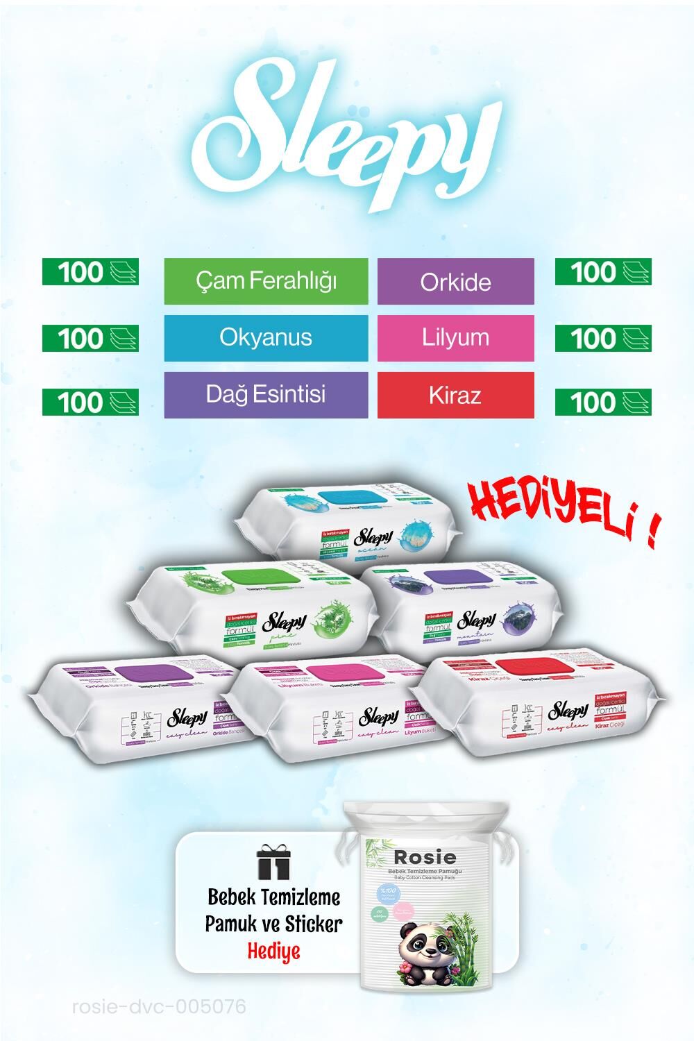 Sleepy 6'lı Tanışma Paketi 100 x 6 (600 yaprak) ve ROSIE bebek pamuğu