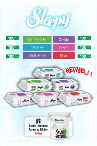 Sleepy 6'lı Tanışma Paketi 100 x 6 (600 yaprak) ve ROSIE bebek pamuğu