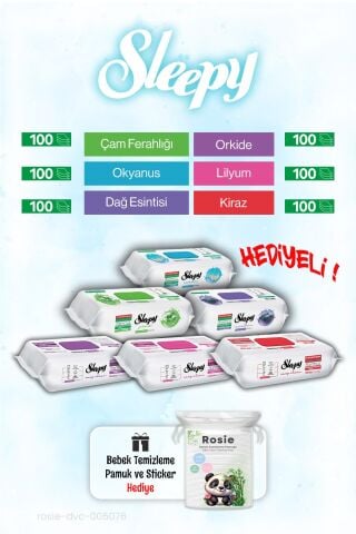 Sleepy 6'lı Tanışma Paketi 100 x 6 (600 yaprak) ve ROSIE bebek pamuğu
