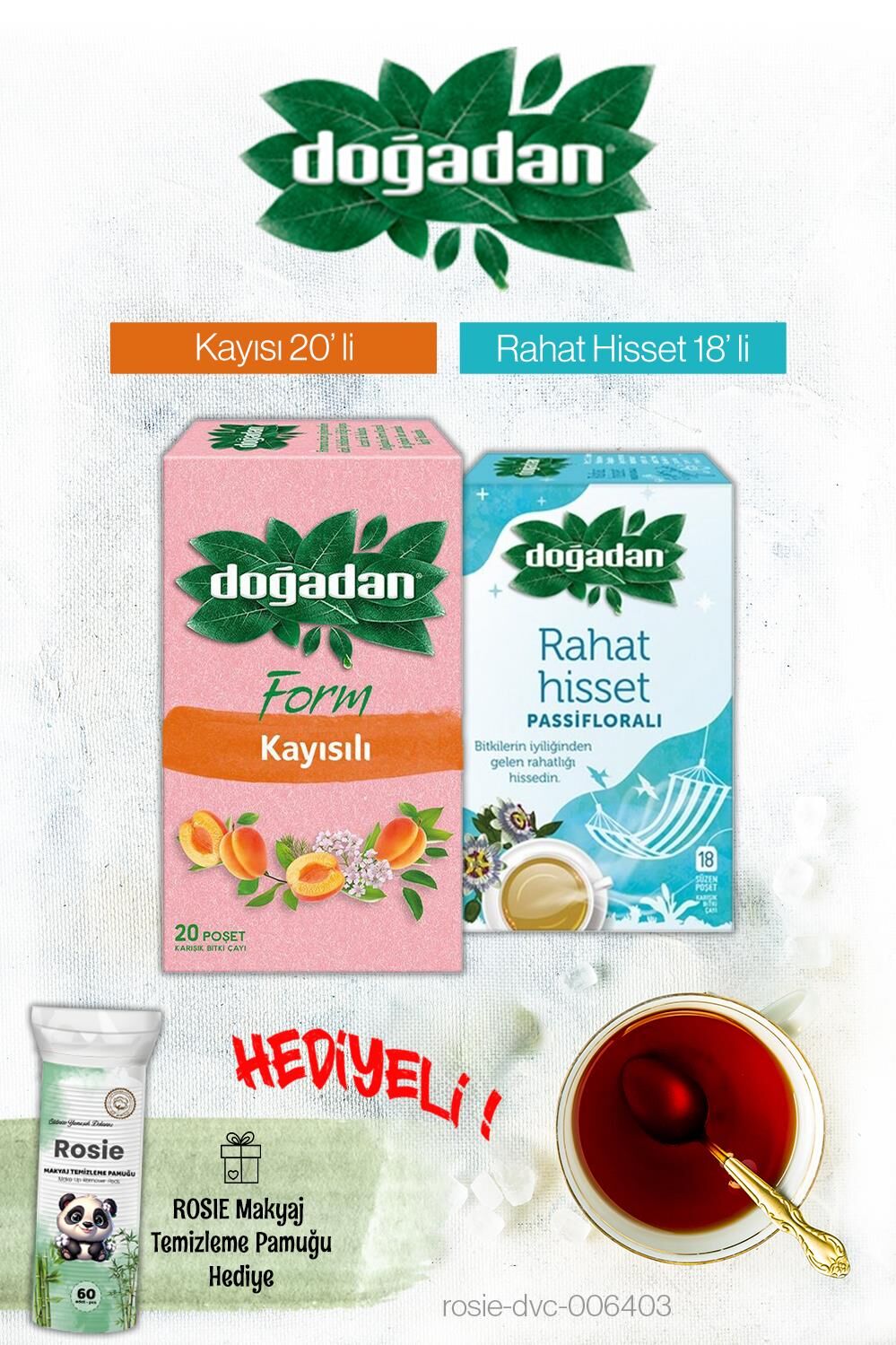Doğadan Rahat Hisset Passifloralı ve Kayısılı Poşet Çay ve Rosie Hediyeli