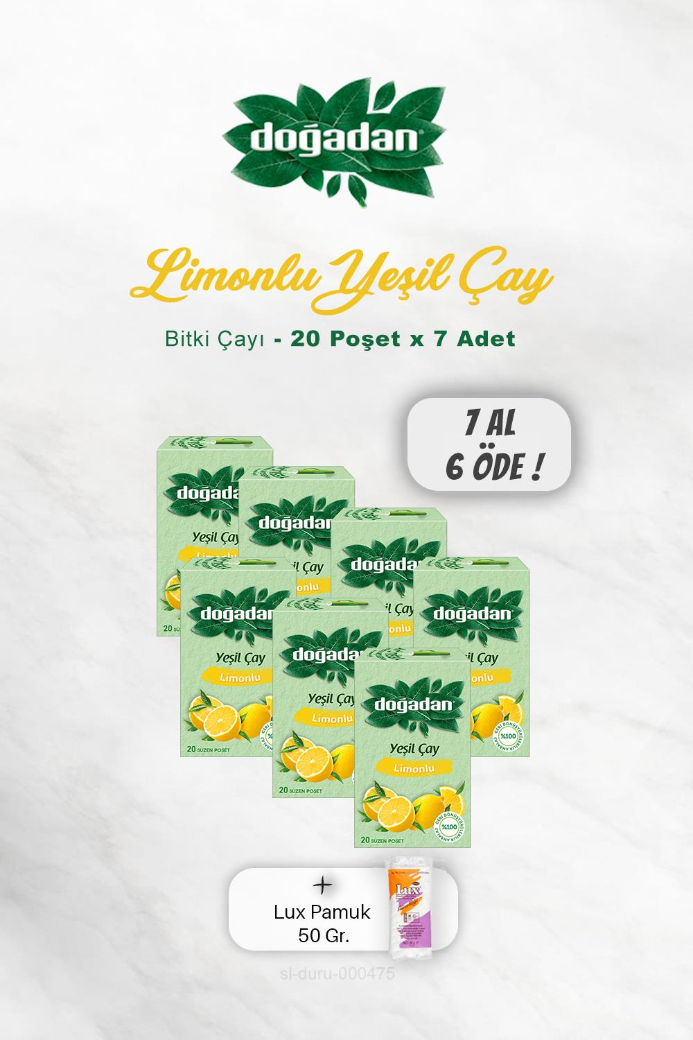 7 AL 6 ÖDE Doğadan Yeşil Çay Limonlu 20'li, Pamuk