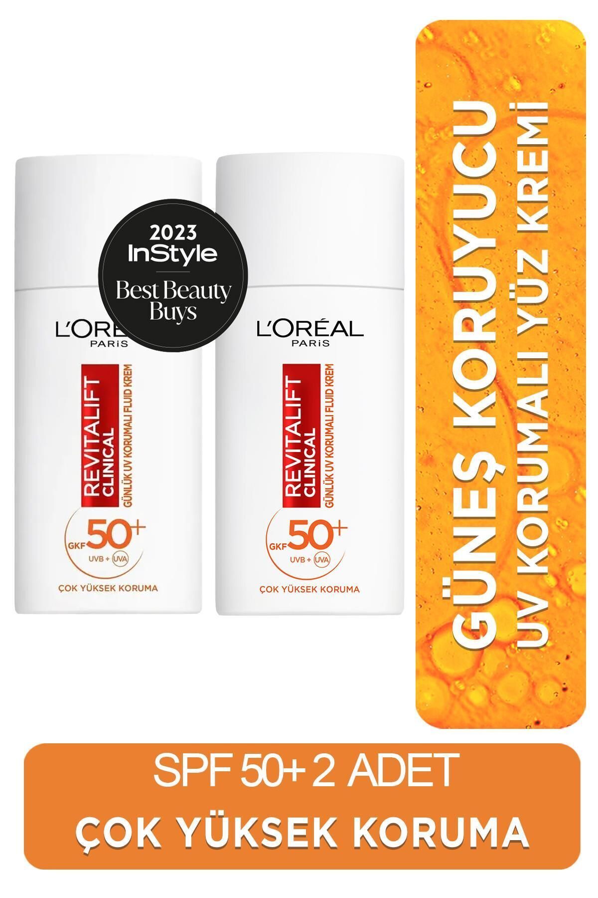 L'Oreal Paris Revitalift Clinical Spf 50+ Günlük Yüksek Uv Korumalı Yüz Güneş Kremi 50 ml x 2 Adet
