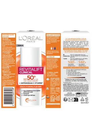 L'Oreal Paris Revitalift Clinical Spf 50+ Günlük Yüksek Uv Korumalı Yüz Güneş Kremi 50 ml x 2 Adet