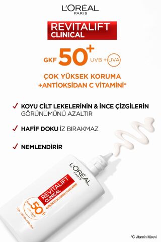 L'Oreal Paris Revitalift Clinical Spf 50+ Günlük Yüksek Uv Korumalı Yüz Güneş Kremi 50 ml x 2 Adet