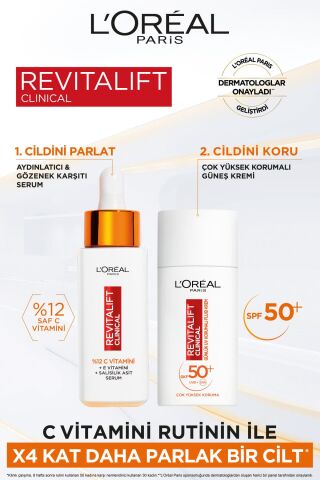 L'Oreal Paris Revitalift Clinical Spf 50+ Günlük Yüksek Uv Korumalı Yüz Güneş Kremi 50 ml x 2 Adet