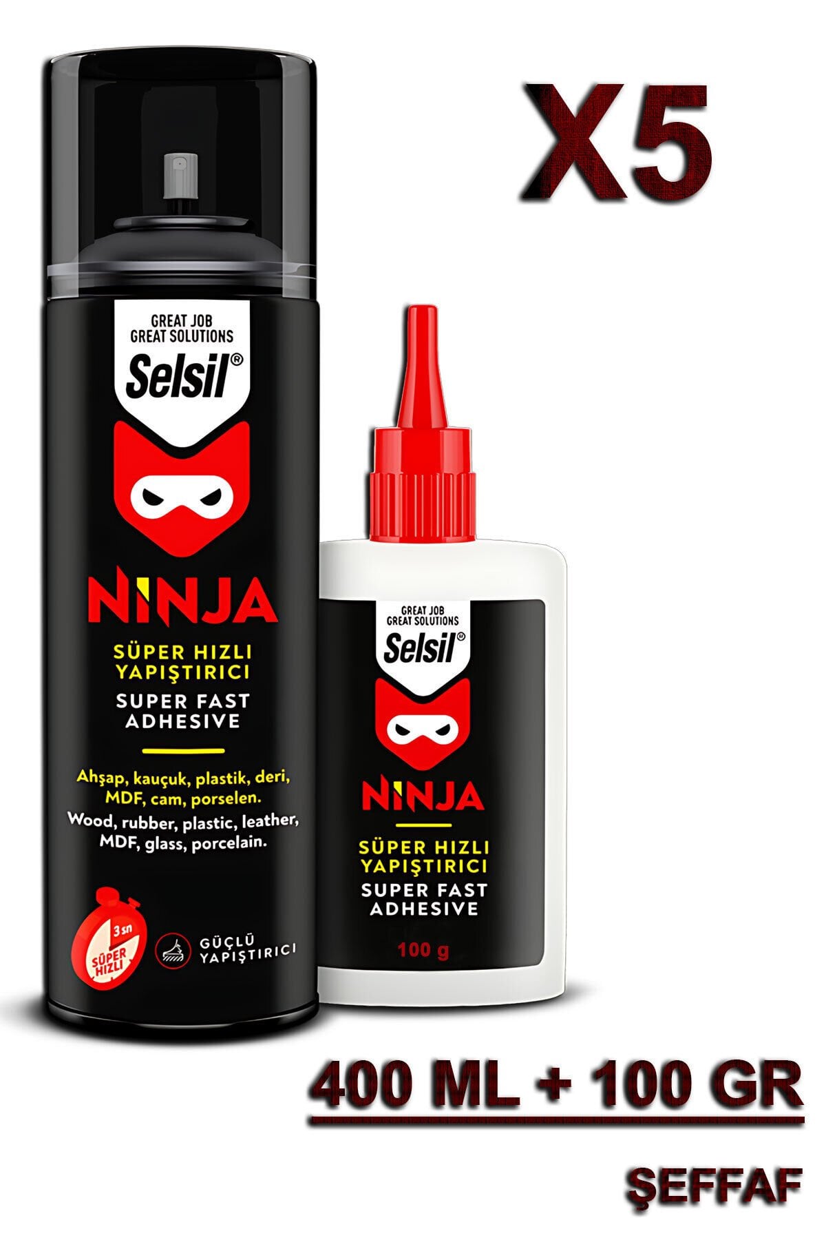 Selsil Ninja Hızlı Yapıştırıcı 400 ML+100 Gr (5 Adet)