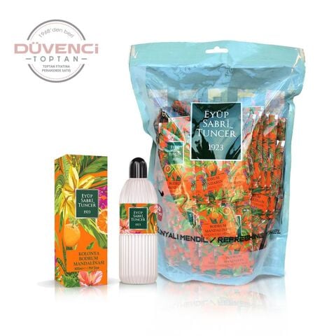 Eyüp Sabri Tuncer Düvenci Toptan Bodrum Kolonyası Model 1 (Islak Mendil ve 400 ML Kolonya)