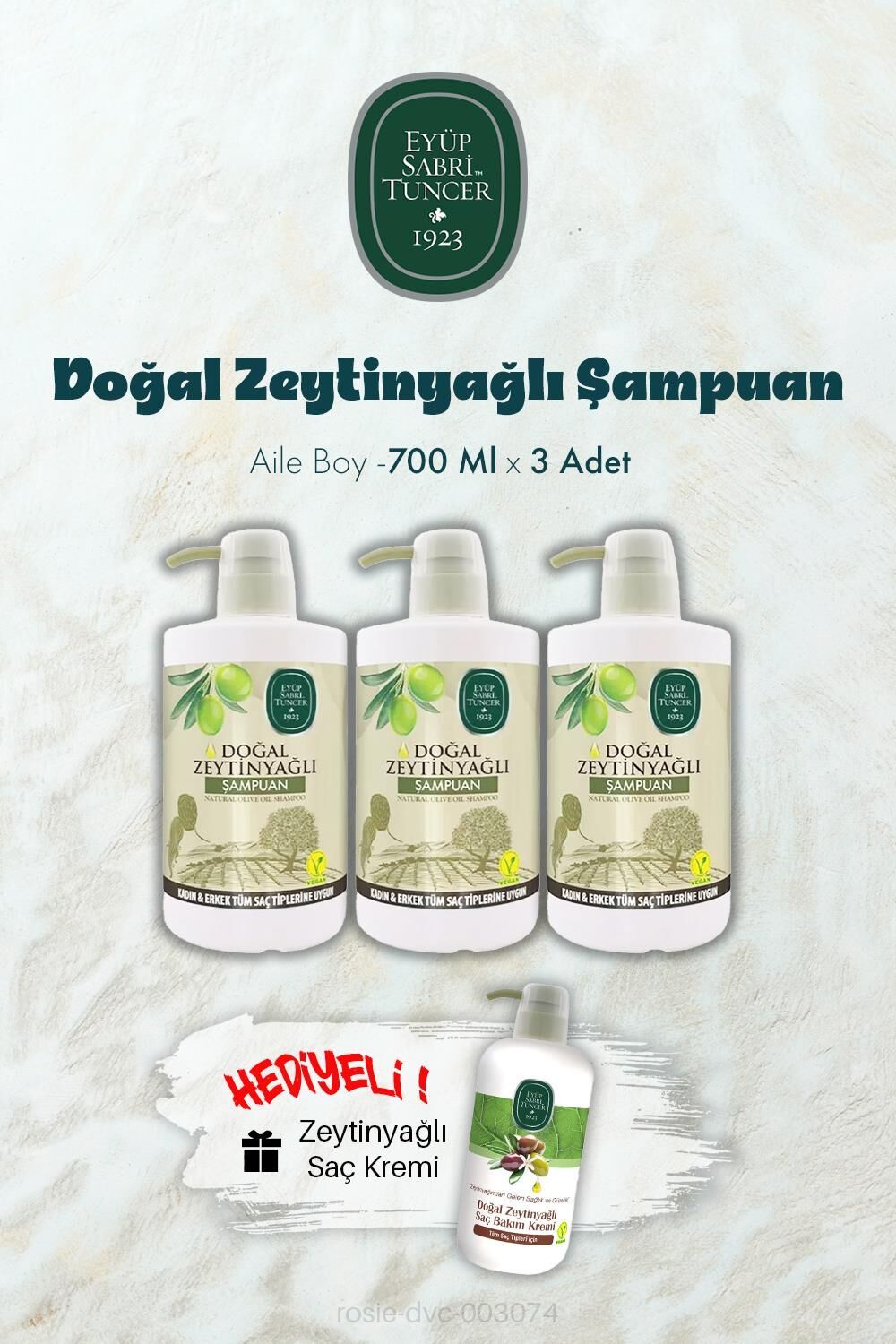 Zeytinyağlı Şampuan 700 ML X 3 ve Saç Kremi Hediyeli