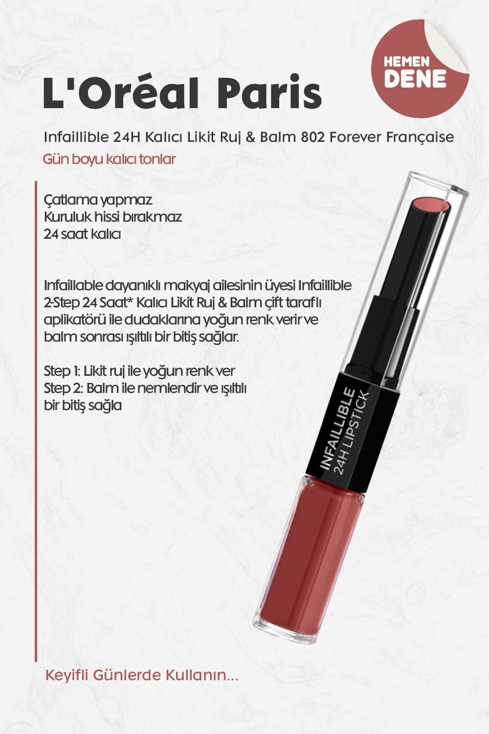 Loreal Paris Infaillible 24H Kalıcı Likit Ruj & Balm 802 Forever Française