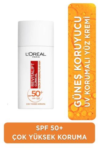 L'Oreal Paris Revitalift Clinical Spf 50+ Yüz Güneş Kremi 50ml & %5 Saf Glikolik Asit Peeling Etkili Tonik 180 ml