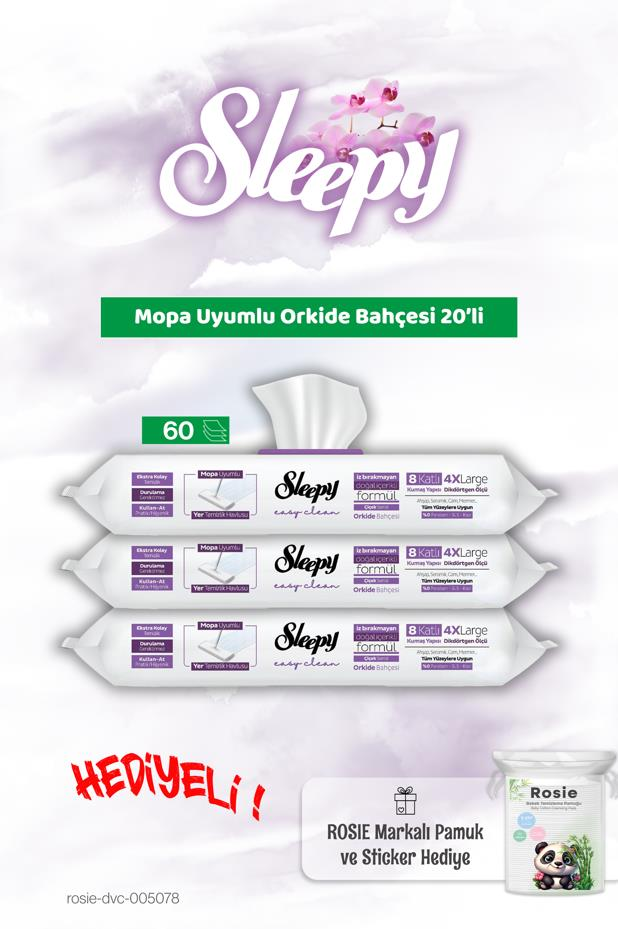 Sleepy 3 adet Mopa Uyumlu Orkide Bahçesi 20'li ve Rosie Bebek pamuğu