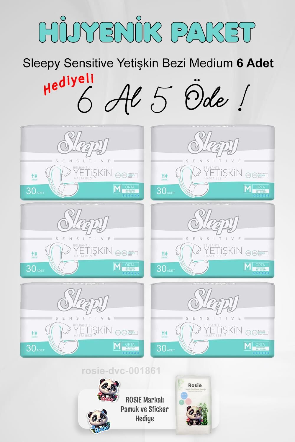Sleepy Sensitive Yetişkin Bezi Medium 6 Al 5 Öde ve Rosie Pamuk
