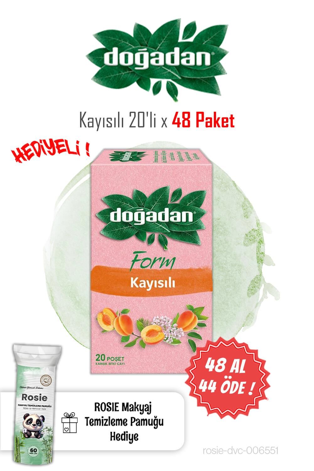 Doğadan 48 AL 44 ÖDE Form Çay 20'li Kayısılı ve Rosie Pamuk