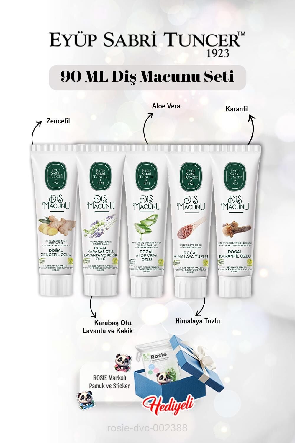 Diş Macun Seti Zencefil, Karanfil, Himalaya, Aloe Vera, Lavanta 90 ml ve Rosie