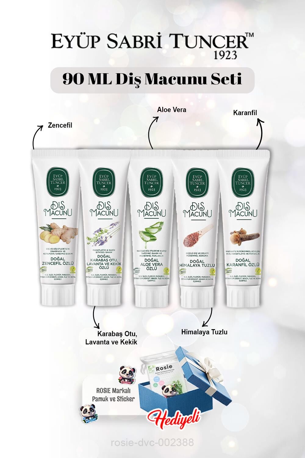 Diş Macun Seti Zencefil, Karanfil, Himalaya, Aloe Vera, Lavanta 90 ml ve Rosie