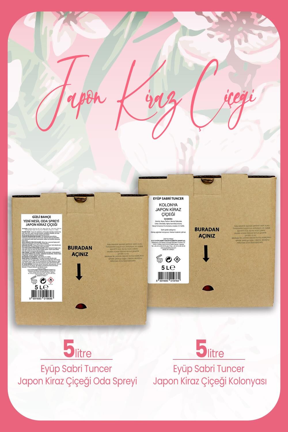 Eyüp Sabri Tuncer Japon Kiraz Çiçeği Oda Spreyi 5 lt ve Kolonya 5 lt