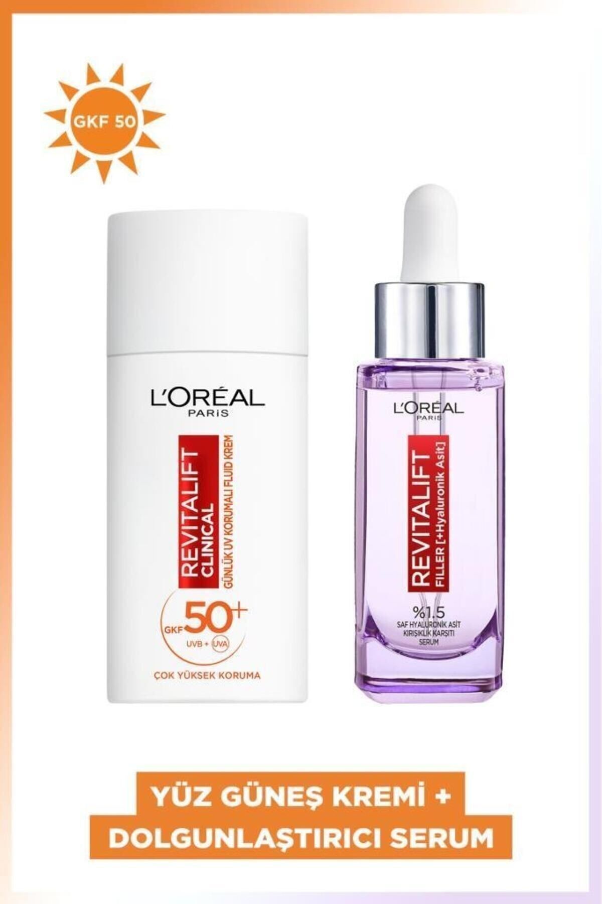 L'Oreal Paris Revitalift Clinical Spf 50+ Yüz Güneş Kremi 50ml &revitalift Filler %1.5 Saf Hyaluronik Asit Serum