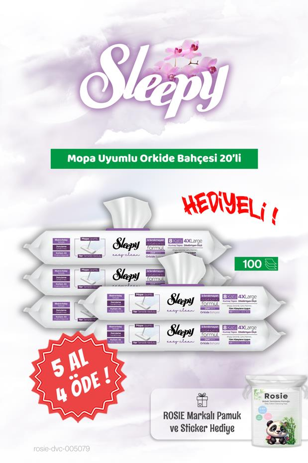 5 AL 4 ÖDE Sleepy Mopa Uyumlu Orkide Bahçesi 20'li ve Rosie Bebek pamuğu