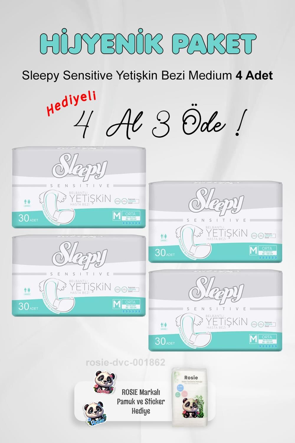 Sleepy Sensitive Yetişkin Bezi Medium 4 Al 3 Öde ve Rosie Pamuk