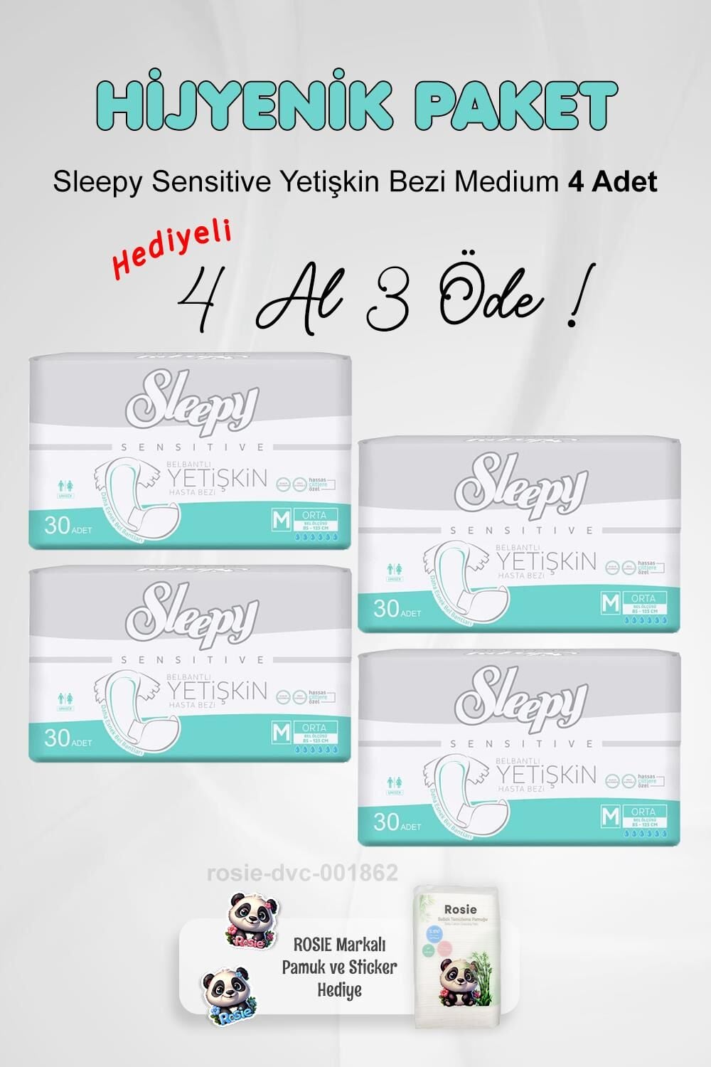 Sleepy Sensitive Yetişkin Bezi Medium 4 Al 3 Öde ve Rosie Pamuk