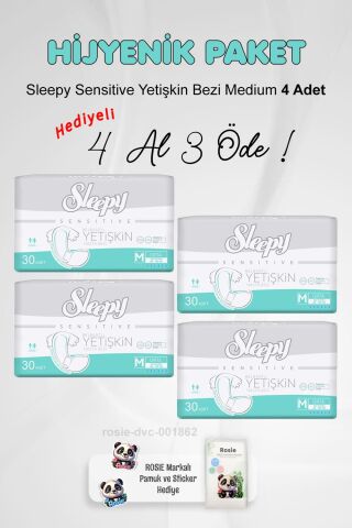 Sleepy Sensitive Yetişkin Bezi Medium 4 Al 3 Öde ve Rosie Pamuk