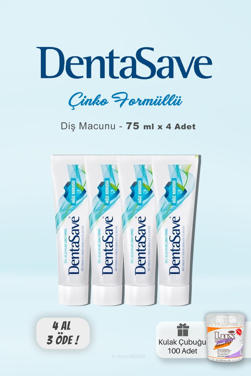 Dentas Save 4 AL 3 ÖDE Diş Macunu Çinko Formül 75 ml ve Kulak Çubuğu