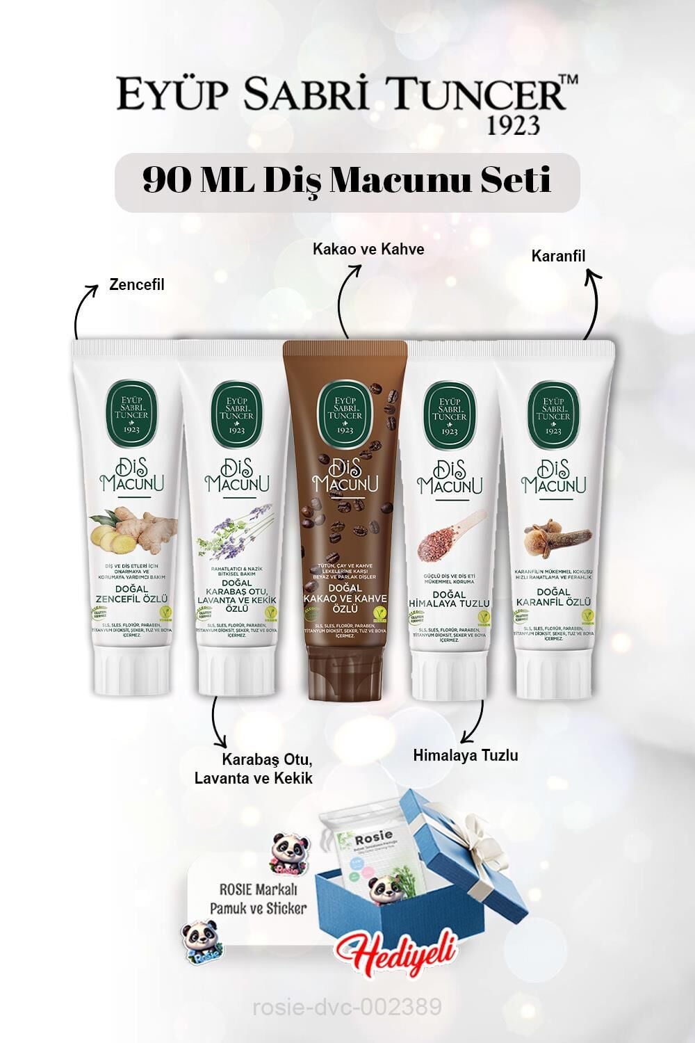 90 ml Diş Macun Seti Kakao, Zencefil, Karanfil, Himalaya,Lavanta ve Rosie