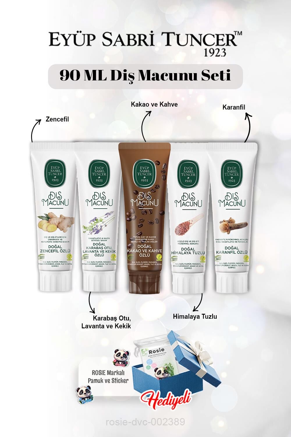 90 ml Diş Macun Seti Kakao, Zencefil, Karanfil, Himalaya,Lavanta ve Rosie