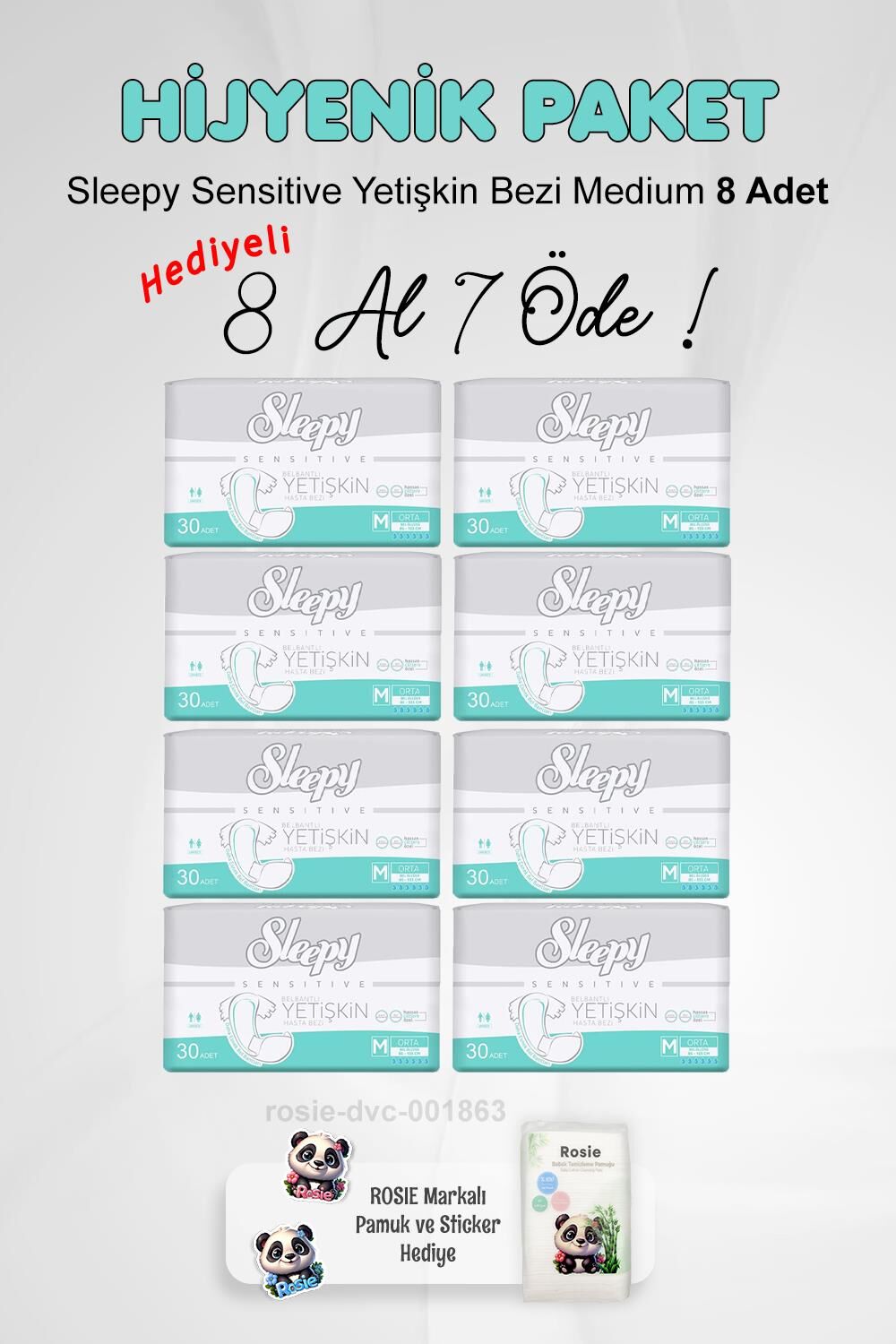 Sleepy Sensitive Yetişkin Bezi Medium 8 Al 7 Öde ve Rosie Pamuk