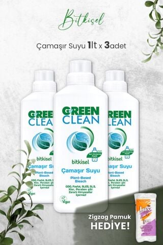 U Green Clean Bitkisel Çamaşır Suyu 1 L x 3 Adet ve Hediyeli