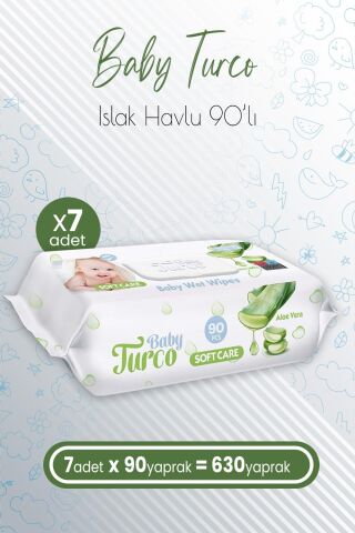 Baby Turco Soft Care Bebek Islak Havlu Aloe Vera 90' lı x 7 Adet (630 Yaprak)