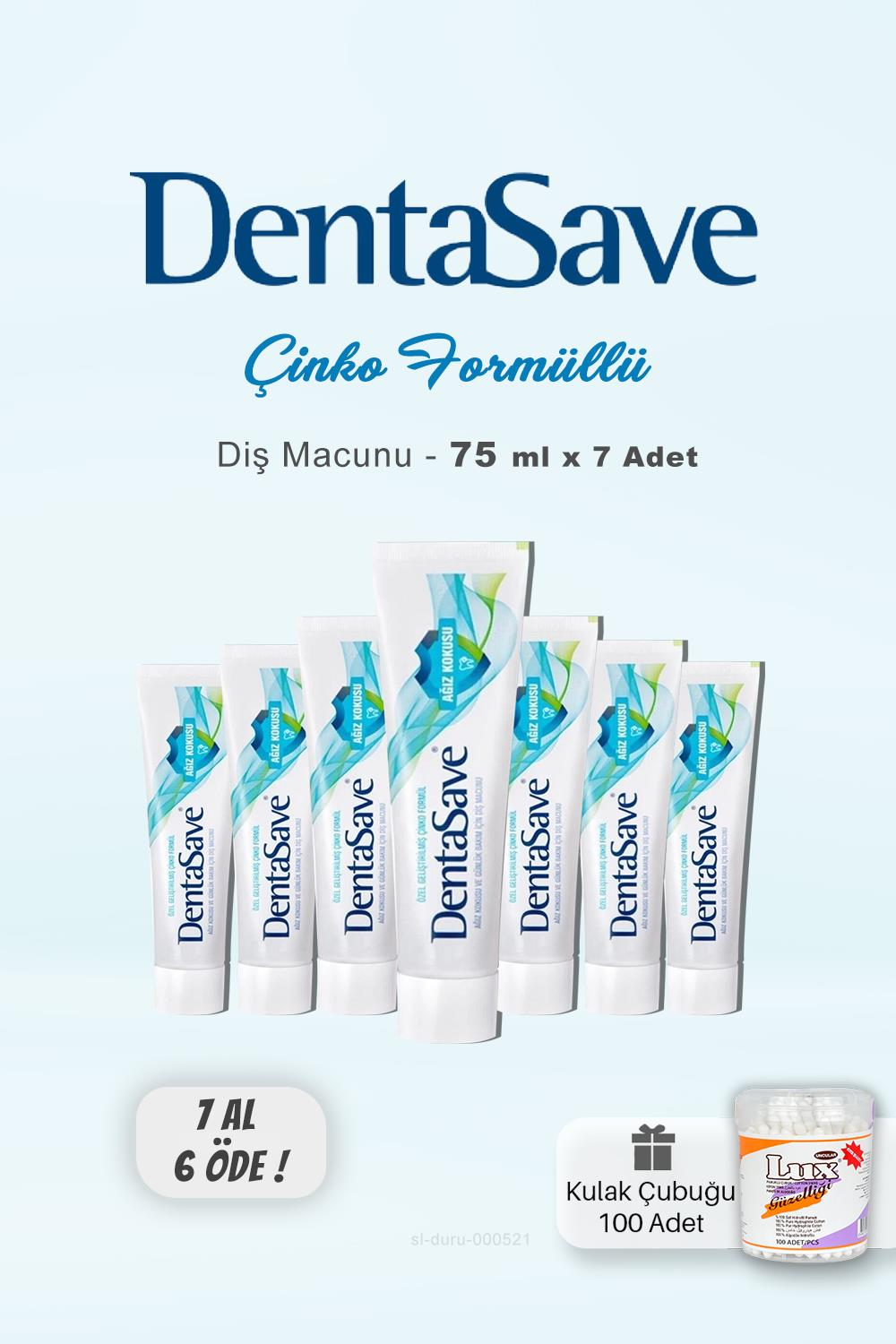 Denta Save Diş Macunu 7 AL 6 ÖDE  Çinko Formüllü 75 ml ve Kulak Çubuğu